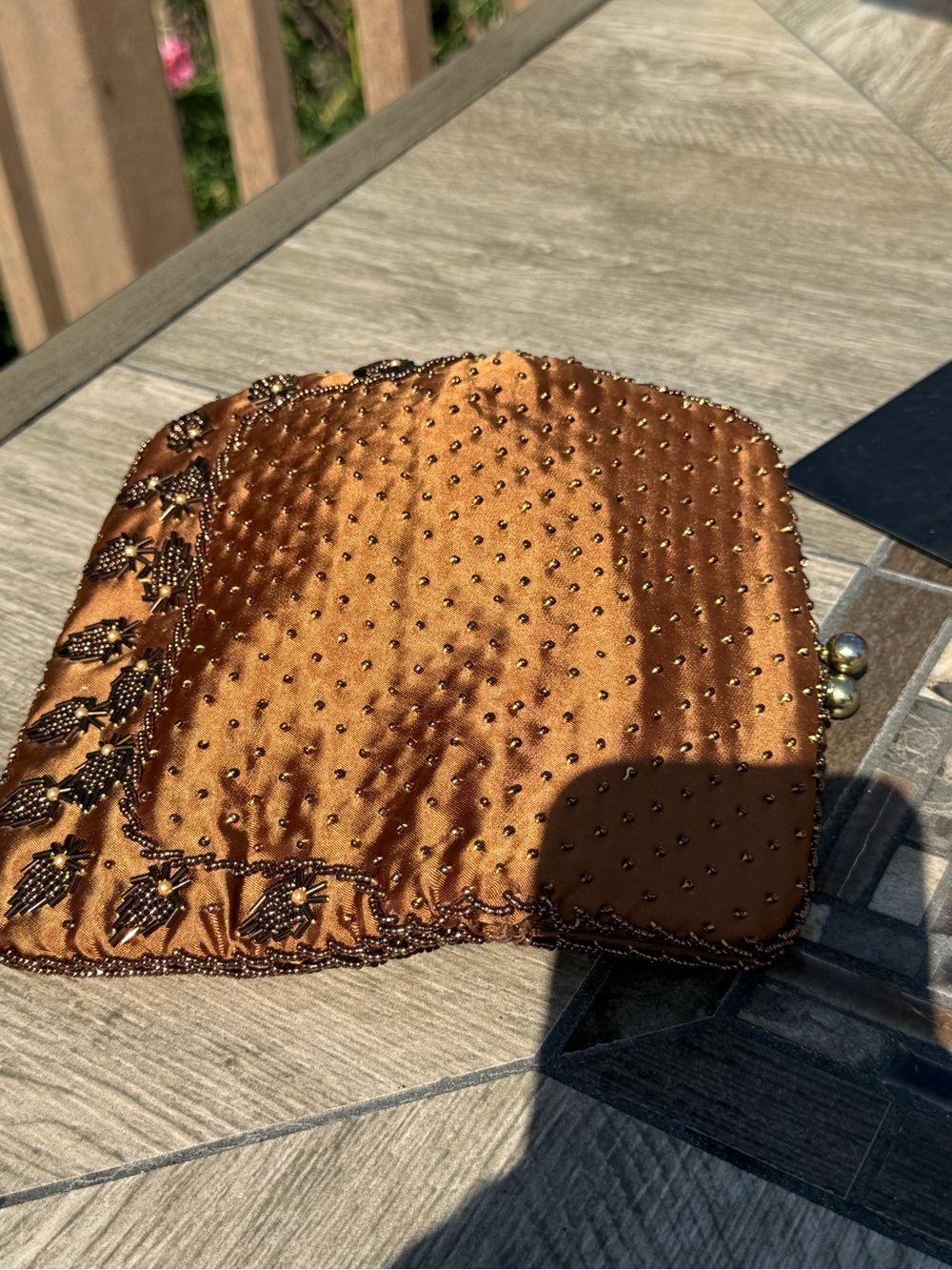 EUC Vintage Embellished Bronze Beaded Evening Clutch - Picture 5 of 10